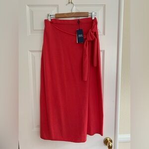 NWT Ralph Lauren 💯% Cashmere: Red Wrap Skirt w/Front Tie, Midi, Large